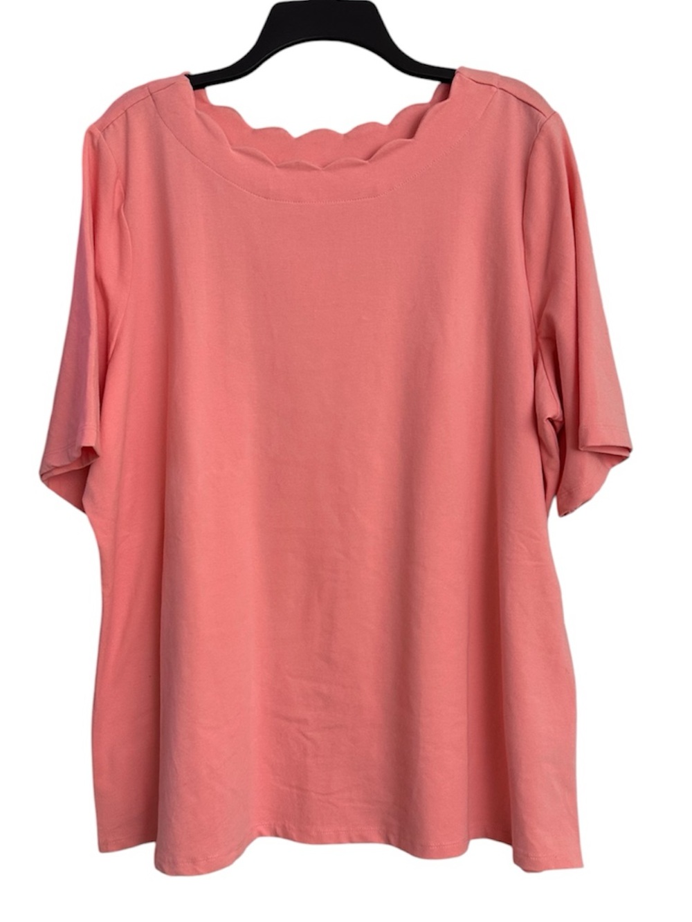 Denim & Co Coral Scallop Neck Short Sleeve Top Size 2X